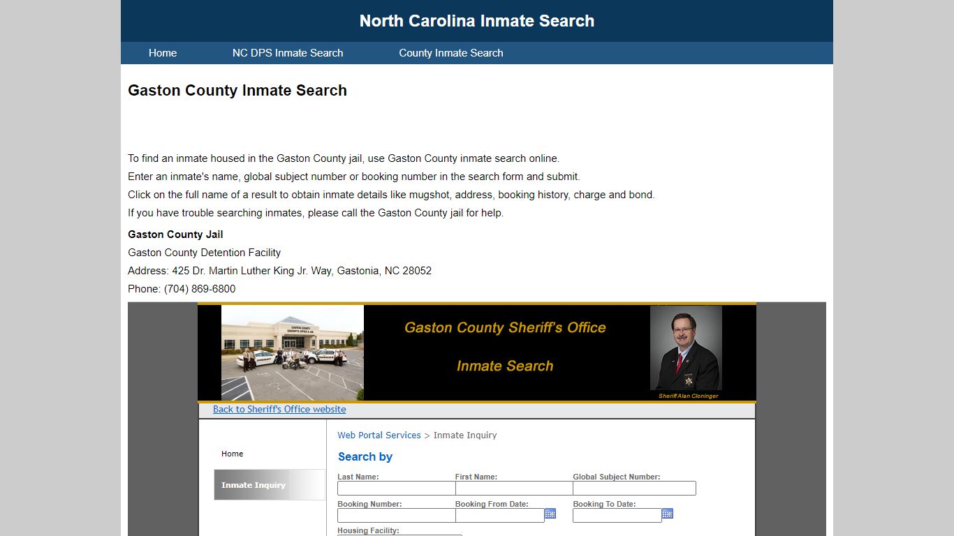 Gaston County Inmate Search - North Carolina Inmate Search